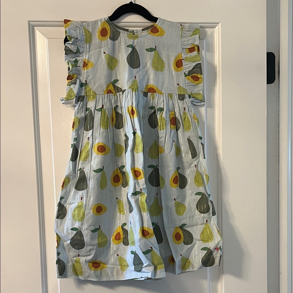 Pink Chicken Blue Dress with Avocado Print